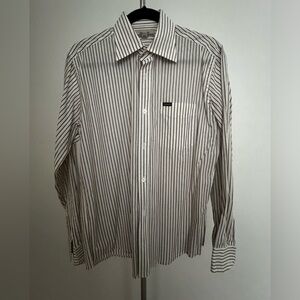 Men’s casual button down dress shirt by Faconnable. White and brown stripe. M